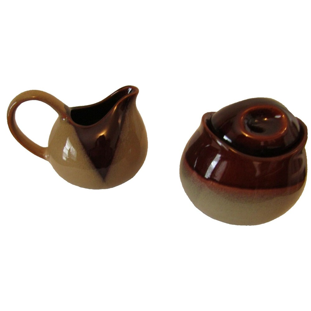 SANGO Nova Brown #4933 Sugar Bowl With Lid & Creamer Ceramic Glazed